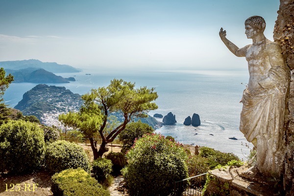 Panorama of Capri Island from Mount Solaro, Italy