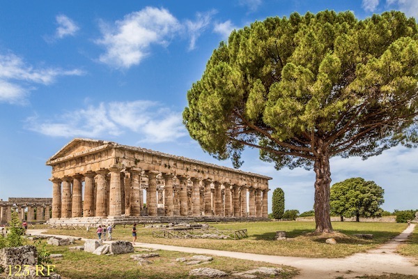 Temple of Hera at famous Paestum Archaeological UNESCO World Heritage Site, which contains some of the most well-preserved ancient Greek temples in the world, Province of Salerno, Campania, Italy