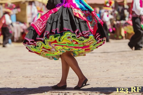 Colorful skirt during a festival on Taguile island, Peru, Bolivia